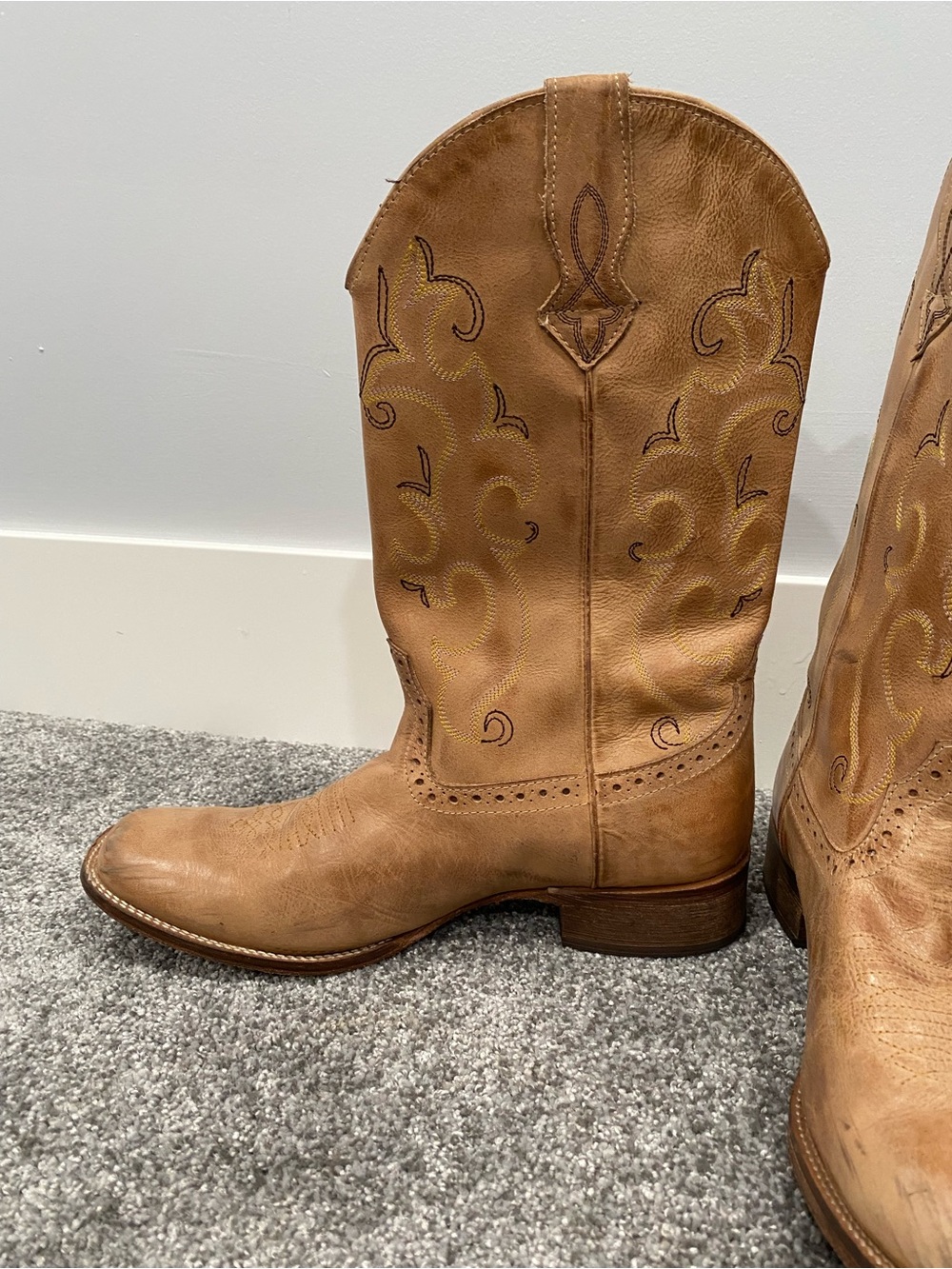 Roper Womens Square Toe Cowboy Leather Stitched Brown Tan Boots Size 10 - Picture 7 of 11